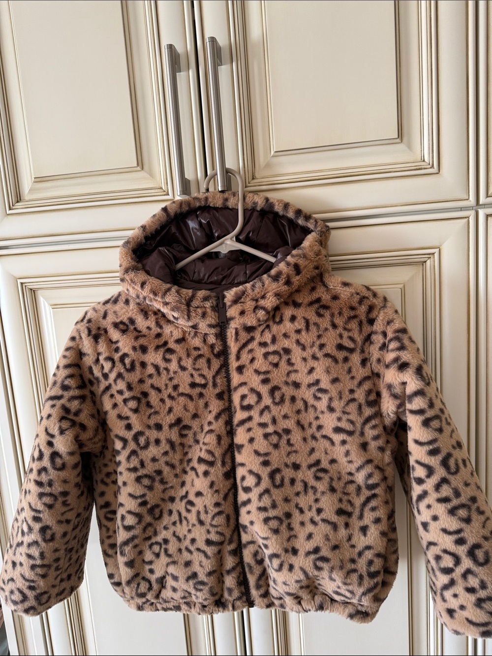 Zara Leopard Print Faux Fur Jacket - Tan & Black